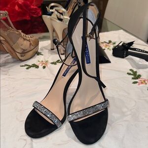 Stuart Weitzman Black Heels with Glittering Silver Straps